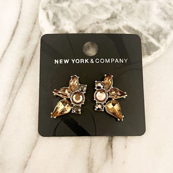New York &Company Crystal Earrings Multicolor Brown Cluster Rhinestone Statement - Picture 1 of 4